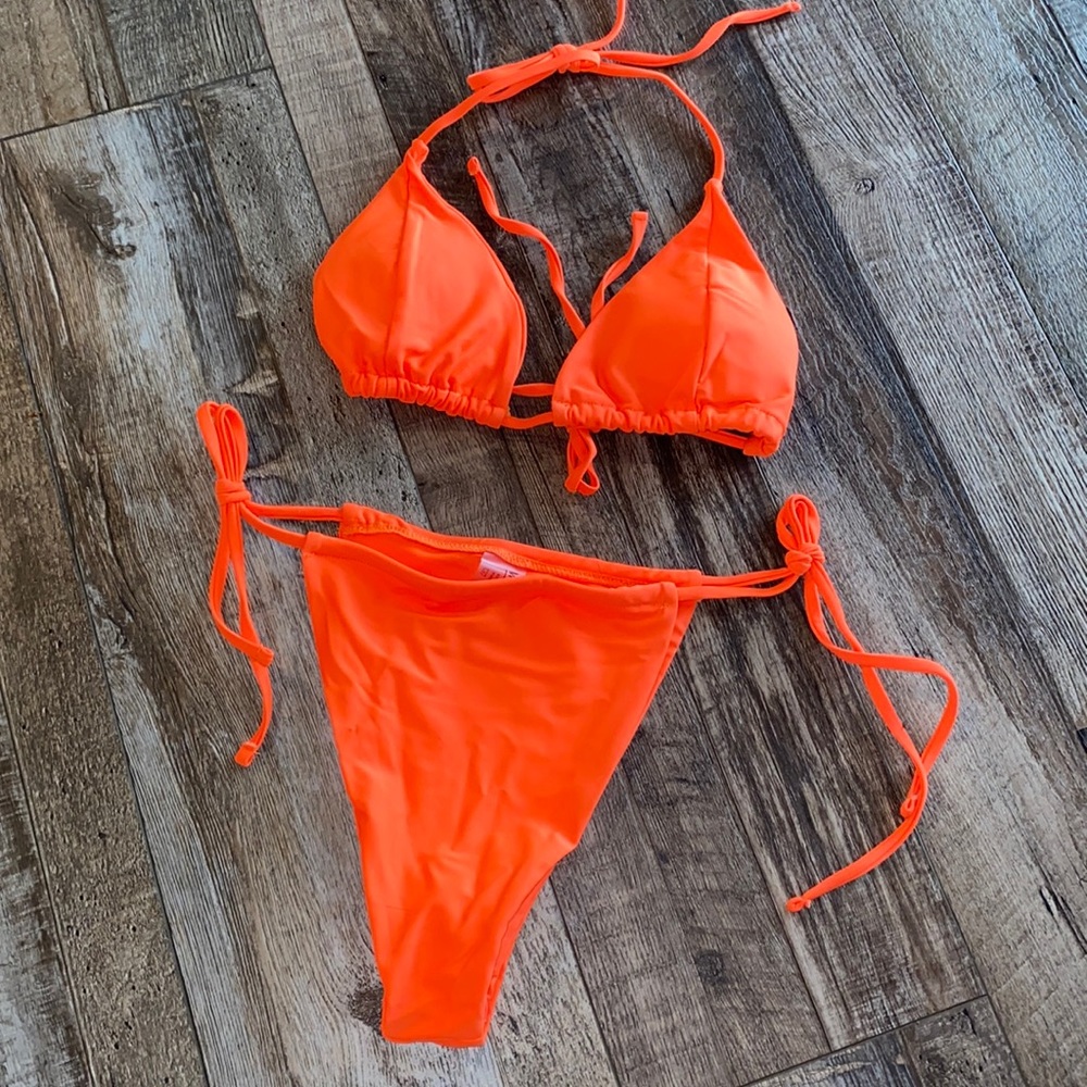 Neon orange triangle bikini